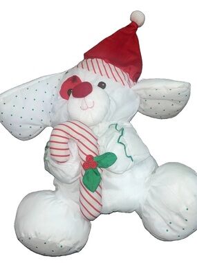 Vintage Fisher Price Puffalump White Christmas Puppy Dog Plush Toy Holiday Santa
